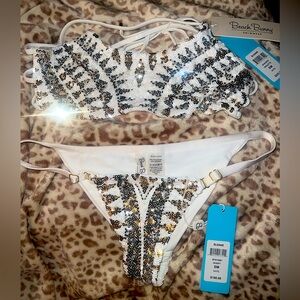 RARE Beach Bunny Silver White & Gold Sloane Sequin Beaded Bikini ✨🤍✨